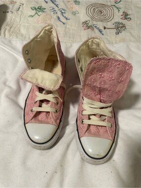 Converse Light Pink High-Top Sneakers with Cream Laces size 10